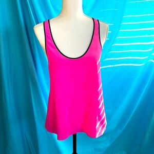 Pink Juicy Couture silk top,Size M, racer back with black piping& gold ring